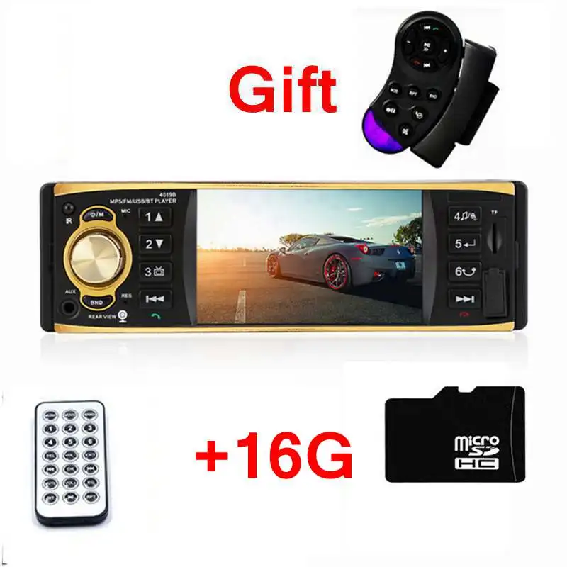 add 16G Card 1 Din автомагнитола 4,1 дюймов стерео плеер MP3 MP5 автомобильный аудио плеер Bluetooth рулевое колесо Дистанционное управление USB AUX FM - Цвет: add 16G Card