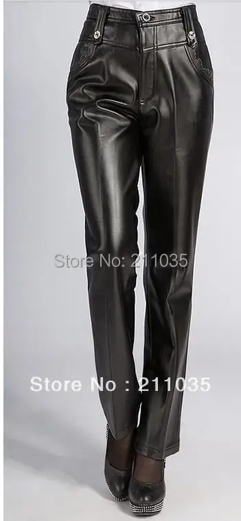 Женская зимняя обувь размера плюс бархатные черные кожаные штаны для женщин