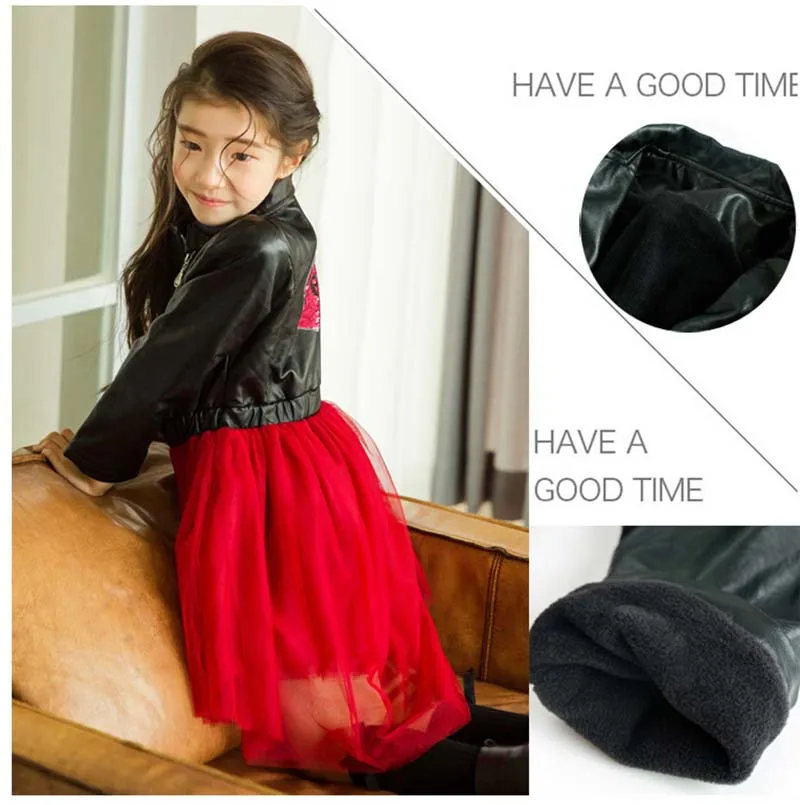 Детское зимнее платье для девочек с длинным рукавом Кожа Сетчатое в стиле