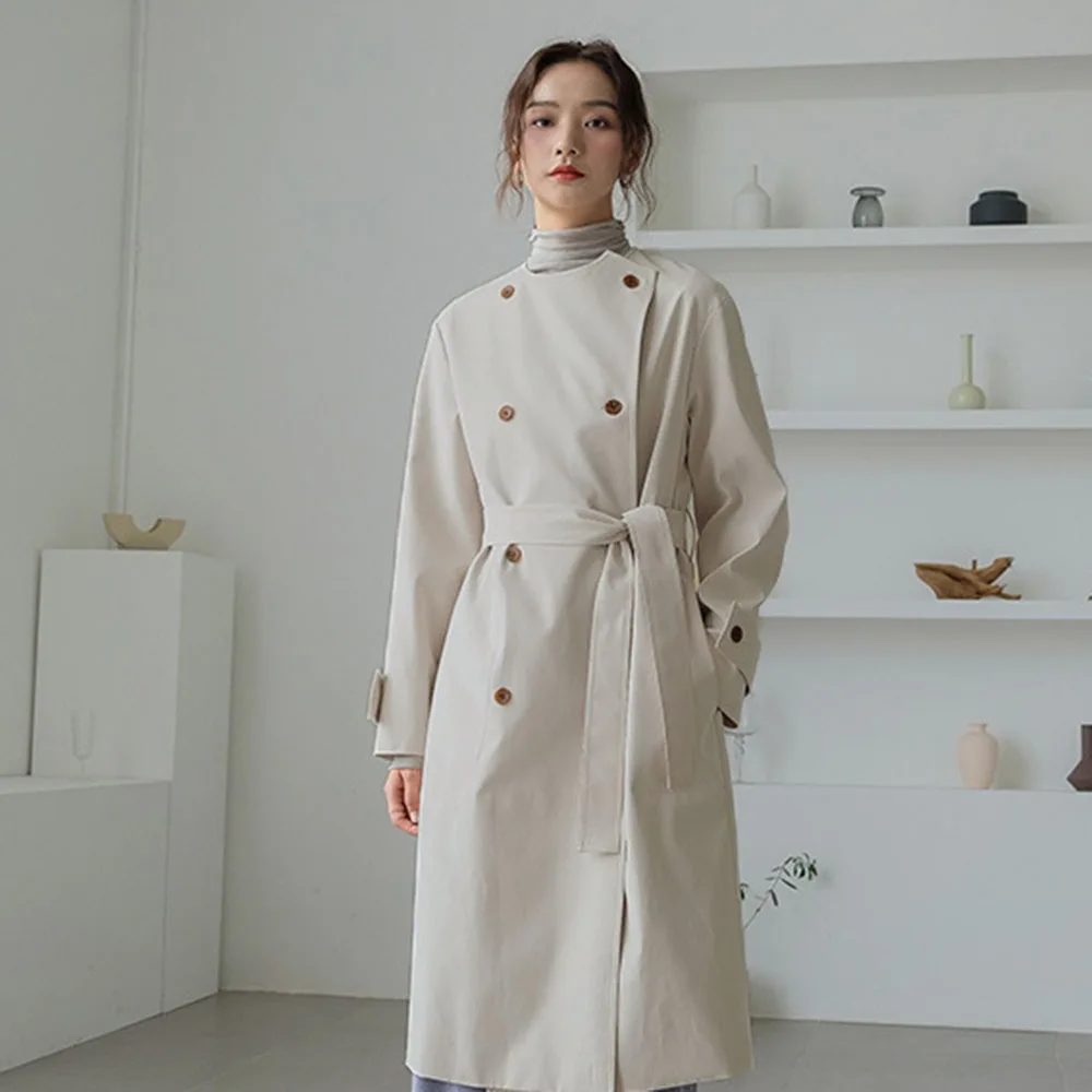 2018 осень и зима новый стиль для женщин Тренч женский двубортный с поясом abrigo mujer