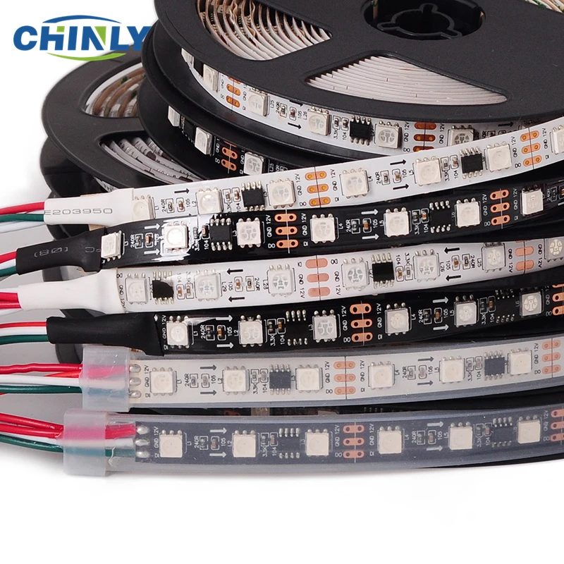 WS2811 пикселей полоса DC12V 5m адресуемые 30/60 светодиодов/м черный/белый PCB 10/20