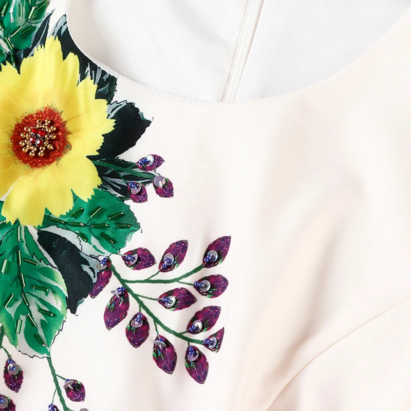 2018 осенние Pretty цветочный Бисер Платье с принтом в европейском стиле Высокое