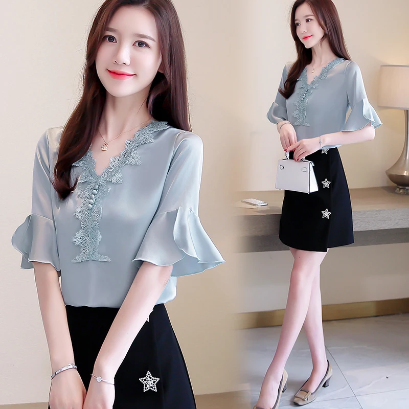 

top femme dames blouses zomer 2019 Lace chiffon top womens blouses and tops plus size blouse women shirts Casual Regular 4890 50