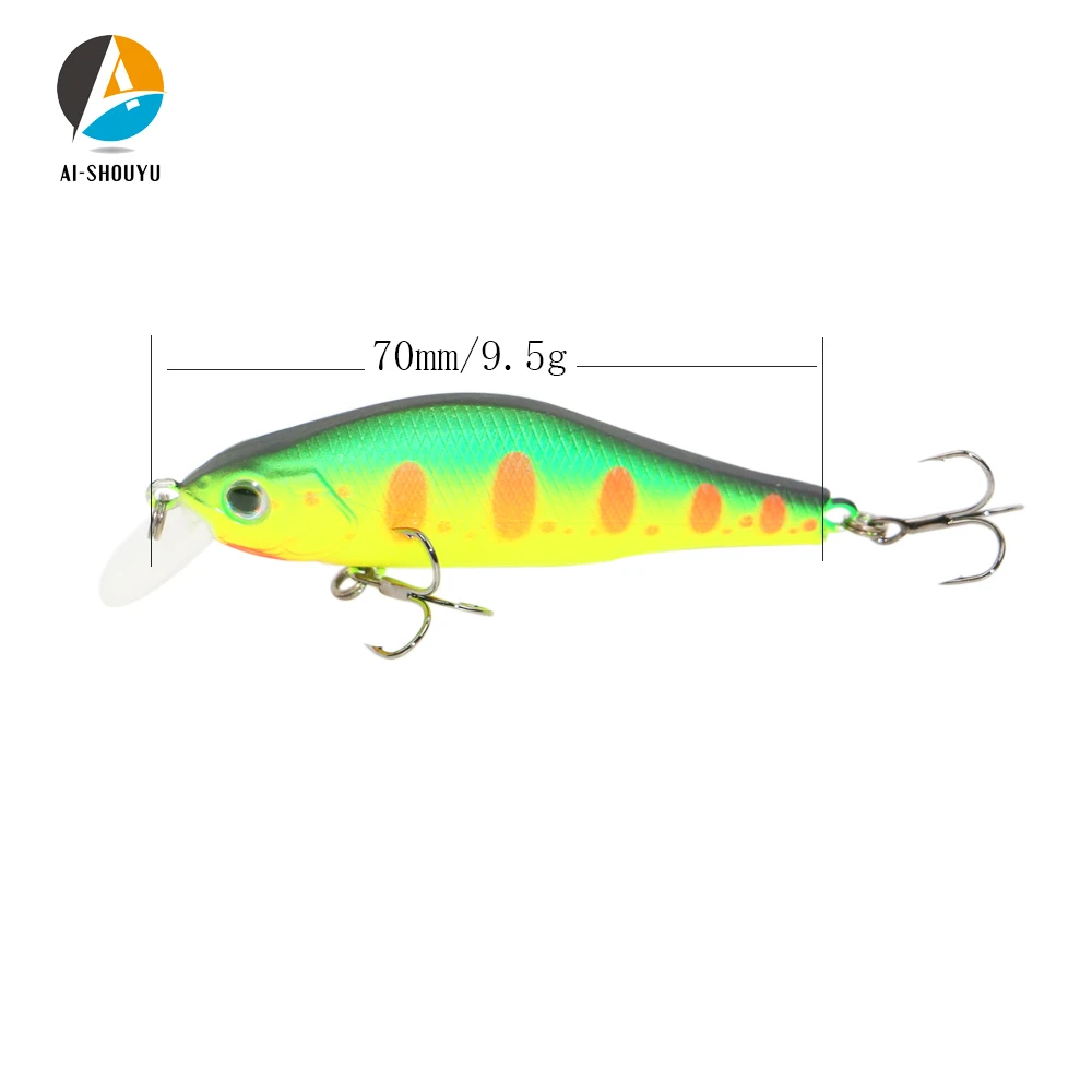 AI-SHOUYU 1pc Hard Minnow Bait 70mm 9.5g Magnetic Fishing Wobblers with 2 Hooks Dive 1.5m Suspending Artificial Fishing Lure
