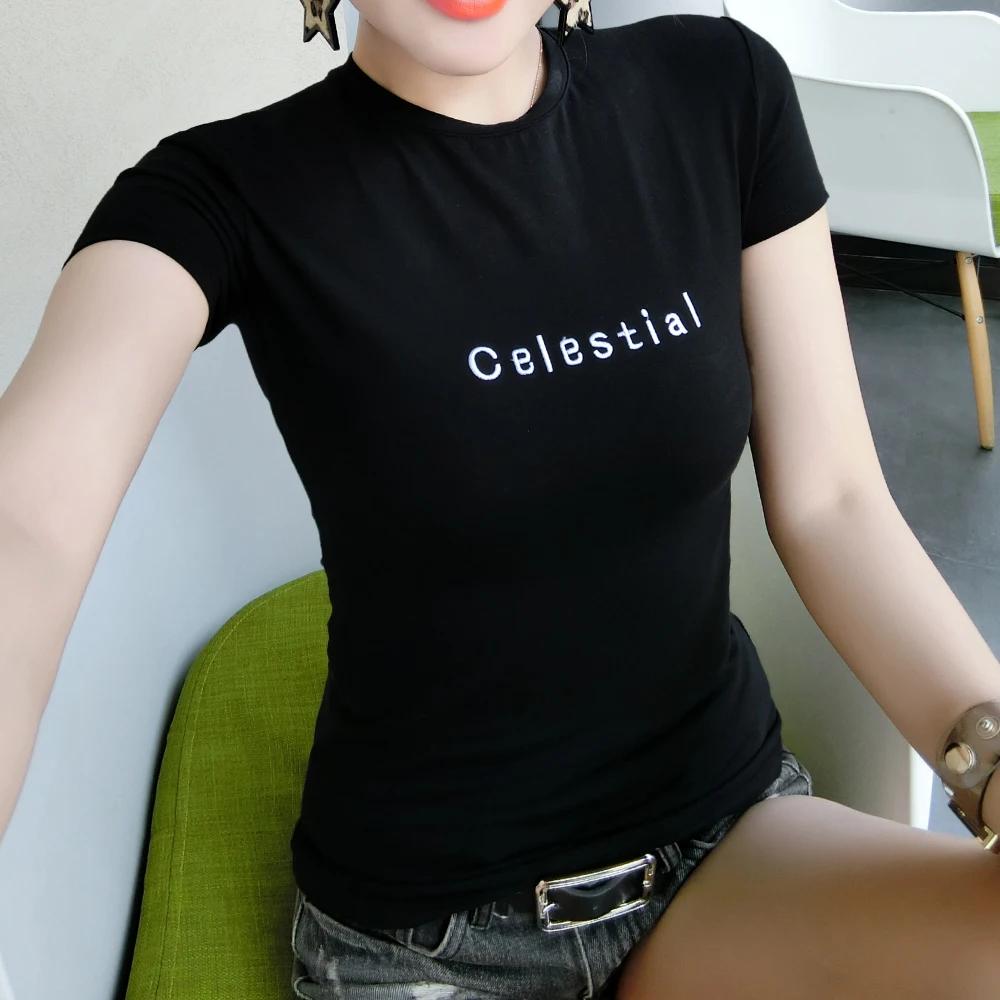 Высококачественная женская летняя эластичная Базовая футболка