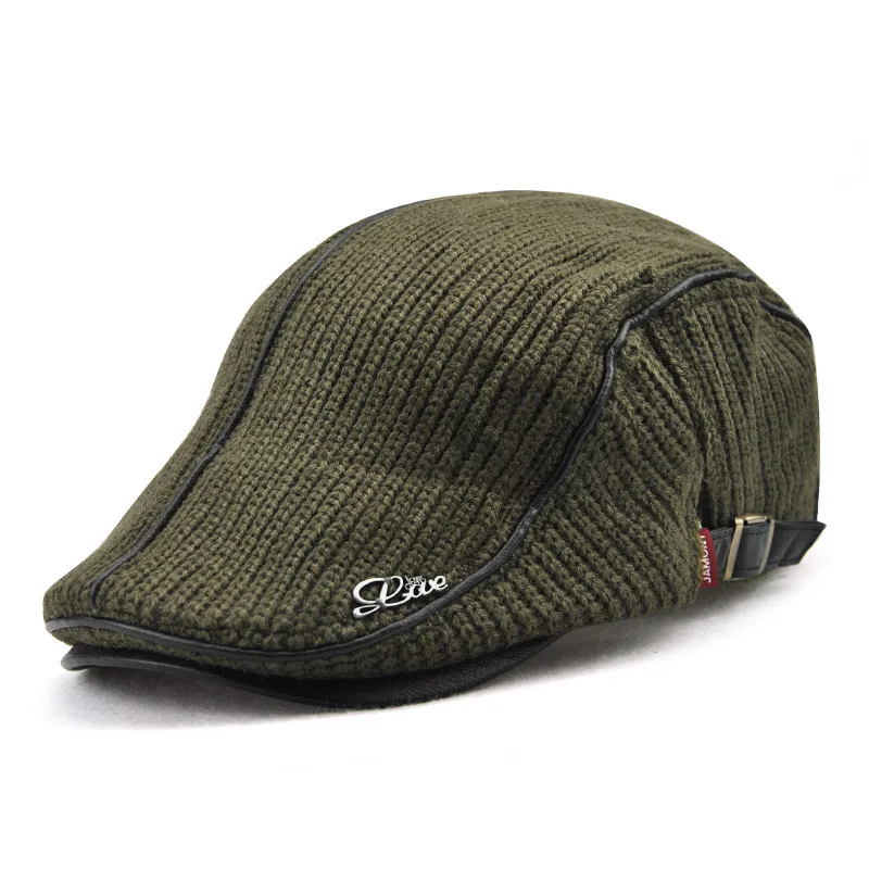 Высокое качество Зимний теплый вязаный берет Casquette Homme кожаная плоская кепка для
