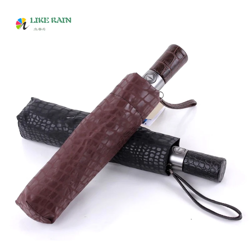 

LIKE RAIN High Quality Large leather Automatic Umbrella Rain Women New Creative Parasol Crocodile Print Umbrellas UBY31