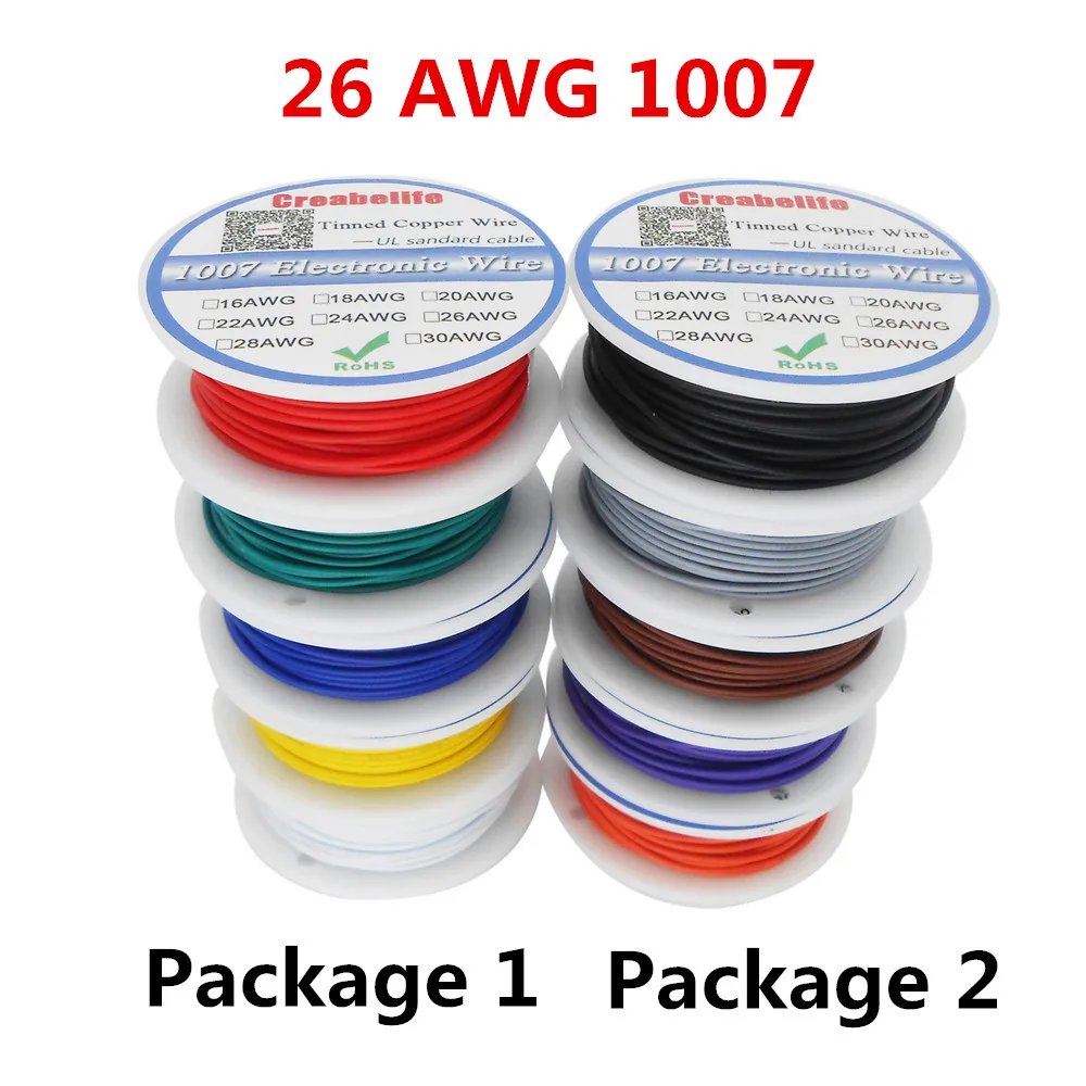 50 м/лот UL 1007 26AWG 5 цветов P1 или P2 Электрический провод из луженой меди PCB Провод