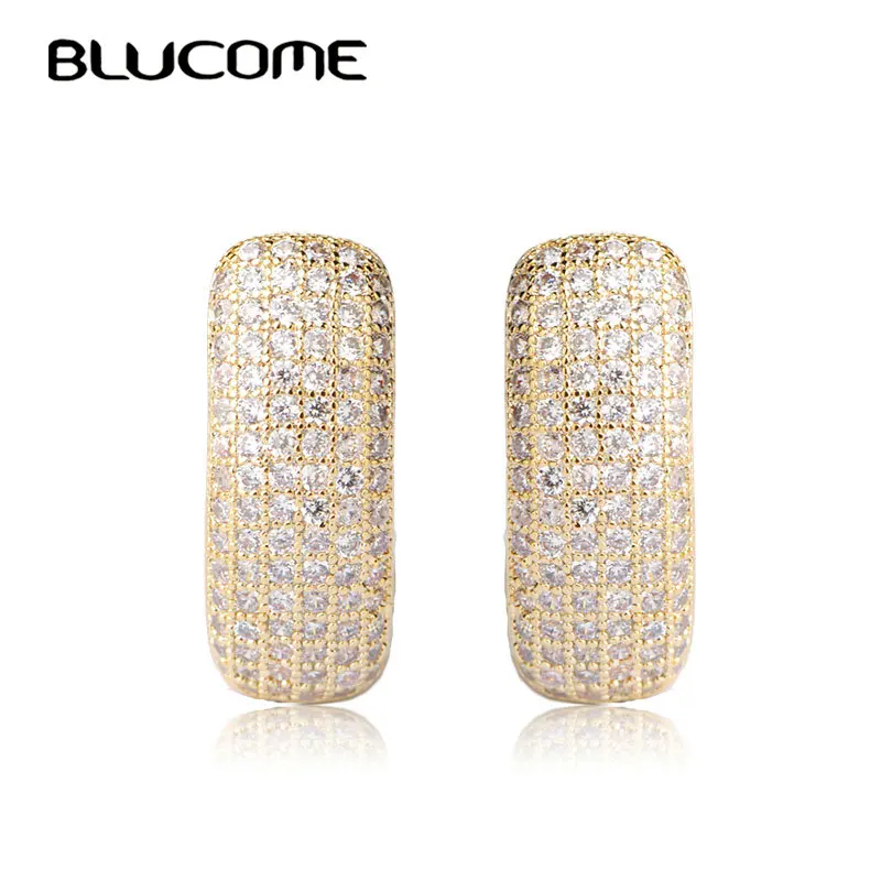 Женские серьги с цирконом Blucome белые из меди вставкой микрофианита украшение для