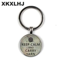 1pcs keep calm wearing knit pendant knit keychain jewelry crease glass photo convex round key chain fashion jewelry