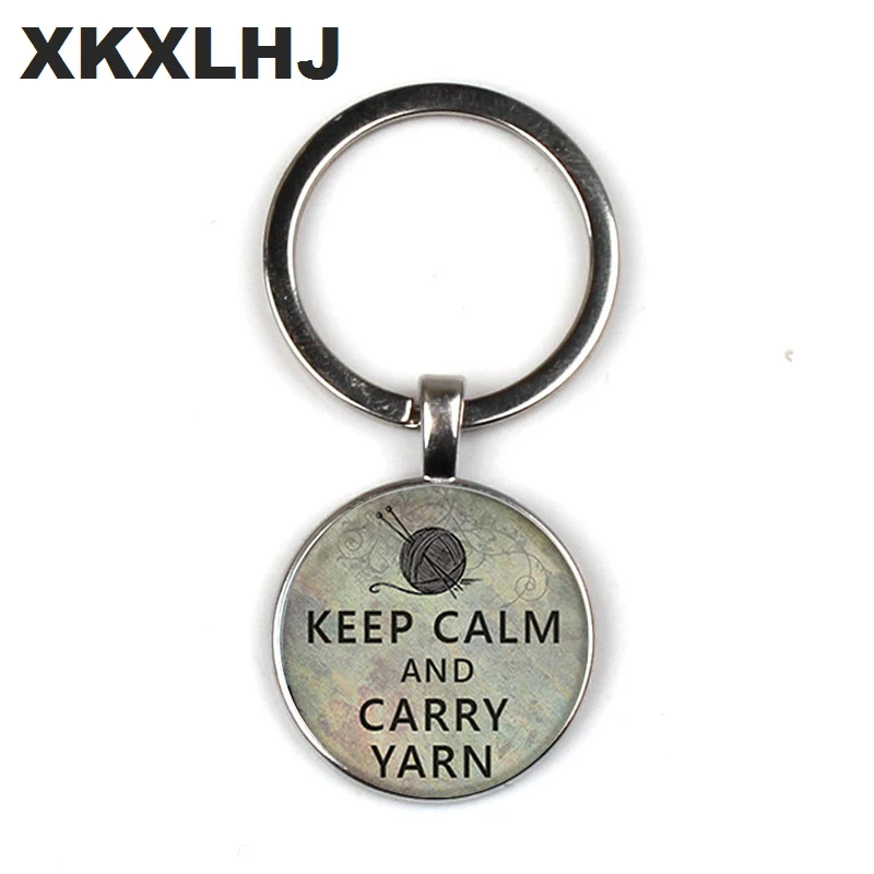 1PCS Keep Calm Wearing Knit Pendant Keychain Jewelry Crease Glass Photo Convex Round Key Chain Fashion | Украшения и аксессуары
