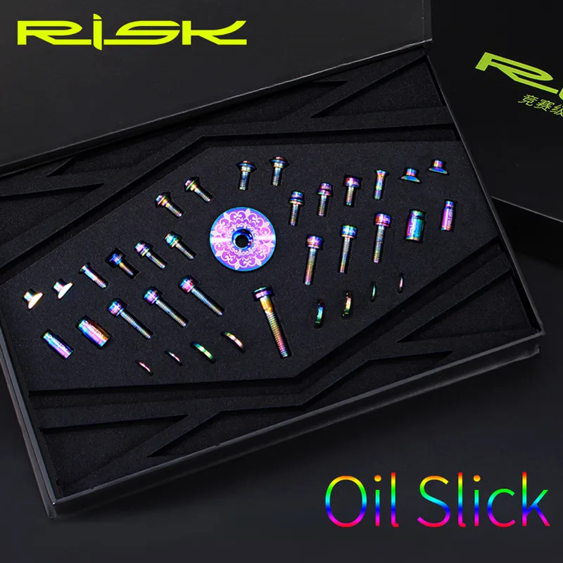 Risk 36 шт. титановые болты для шоссейного велосипеда блок тормозных колодок/провода переключения передач/Жокейские колеса/шток/водный Боттер крепежные винты - Цвет: RT107 Rainbow