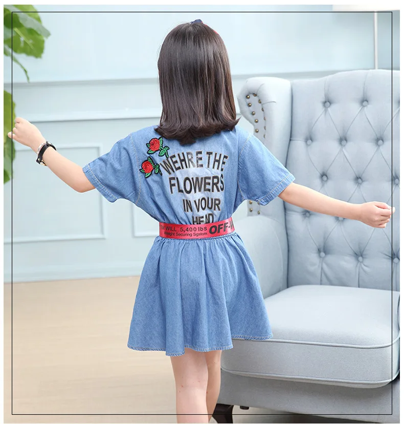 Rlyaeiz Fashion Girls Dress 2018 Summer New Style Floral Embroidery Denim Kids Dresses For Clothes 4-13 Age Robe Fille | Детская одежда