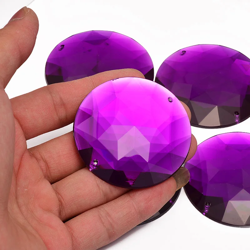 Dark Purple JUNAO 52 мм большие круглые стразы цвета морской волны с аппликацией для шитья акриловых камней большие стразы шьют на плоской задней части хрустальные камни для рукоделия - Цвет: Dark Purple