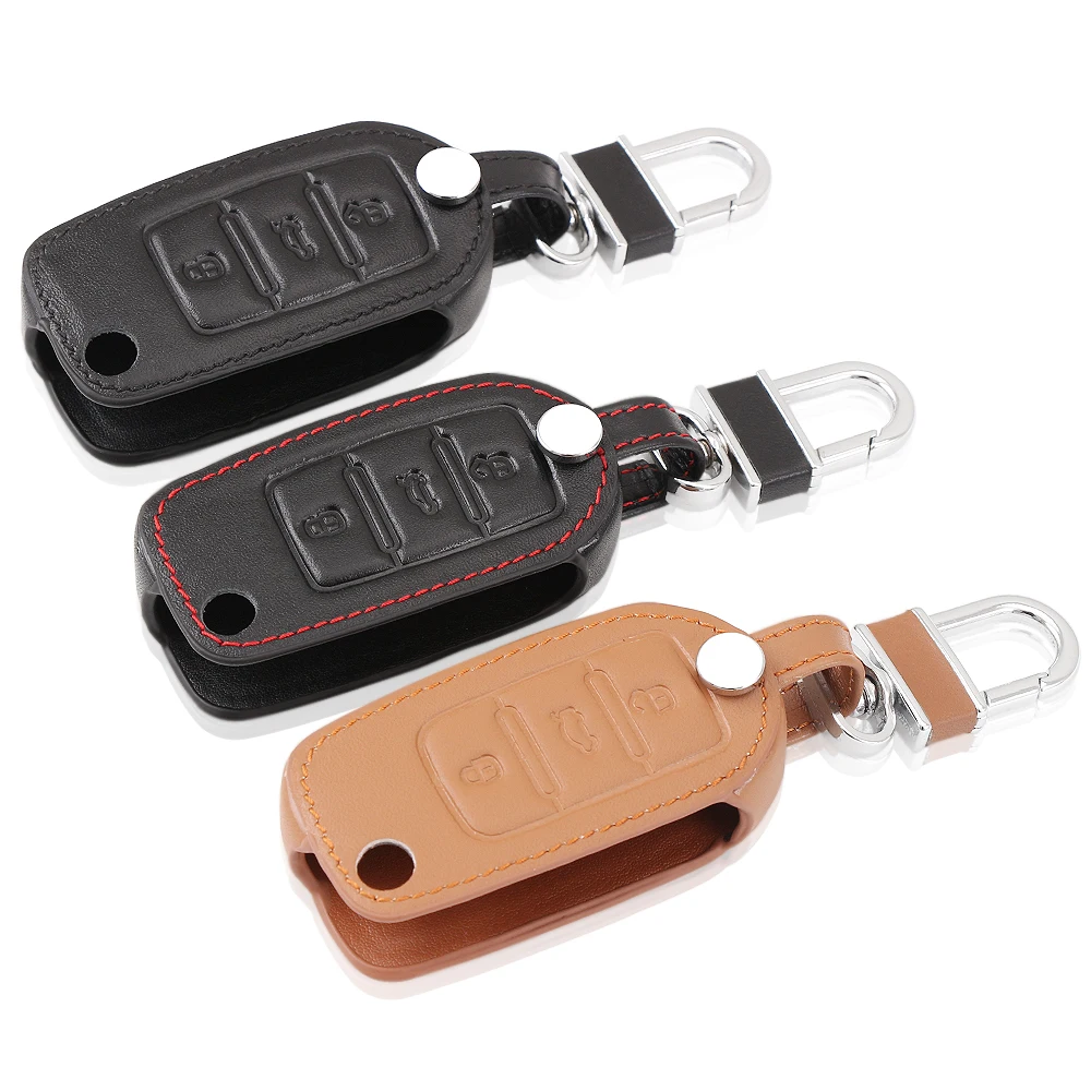 Кожаный чехол книжка для автомобильного ключа с 3 кнопками держатель