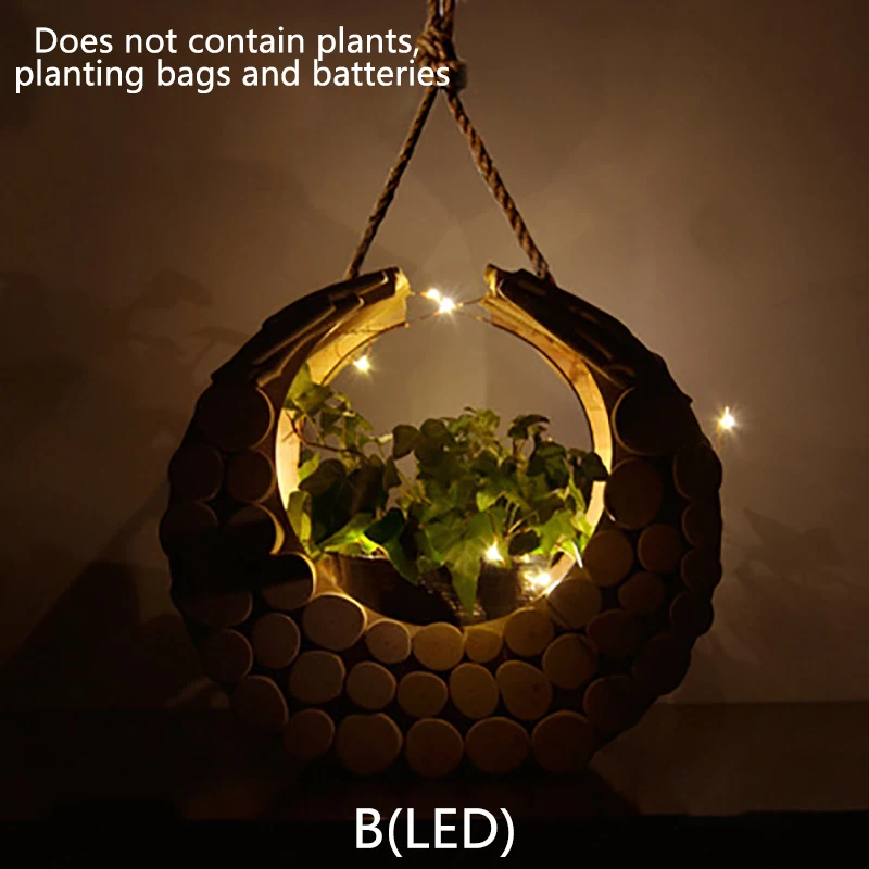 B(LED) Ручная настенная подвесная деревянная ваза Настольный цветочный горшок гидропонный горшок для растений осветительная лампа бусы натуральное украшение цветочный горшок - Цвет: B(LED)