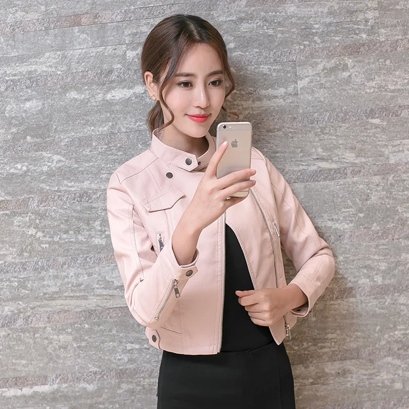 2018 осенне Весенняя женская одежда короткая модная кожаная куртка повседневная с