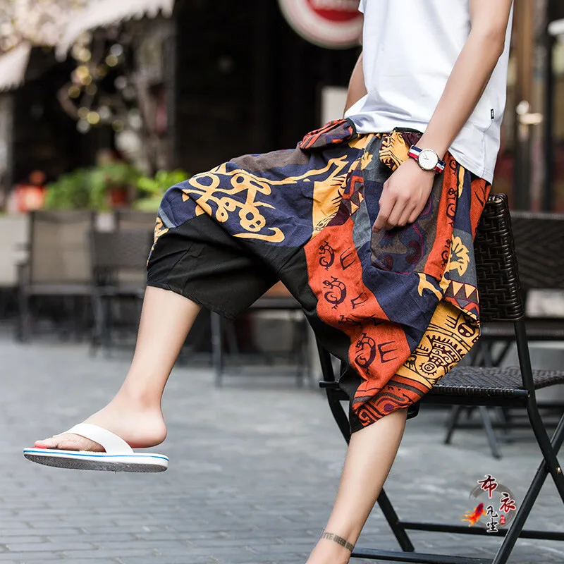 Новые хлопковые льняные Таиланд шорты шаровары Для мужчин свободные Непал в
