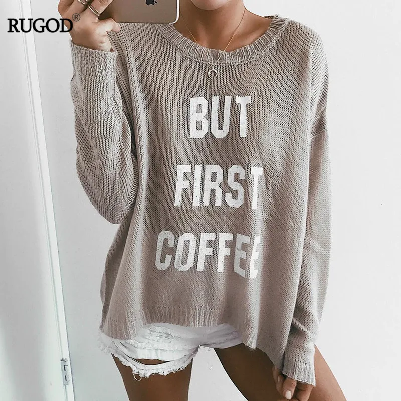 

Rugod 2021 New Korean Letter Print Knitted Sweater Women O-neck Long Sleeve Cotton Pullovers Casual Jumper Tops Femme Pullovers