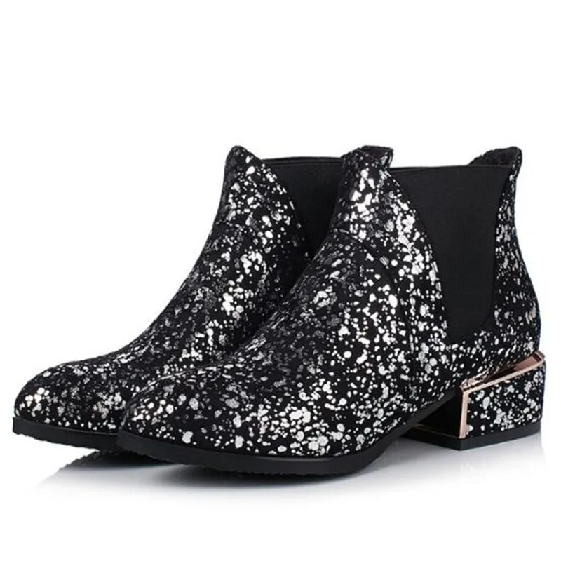 Женские ботинки зимние новые стильные модные в британском стиле с блестками