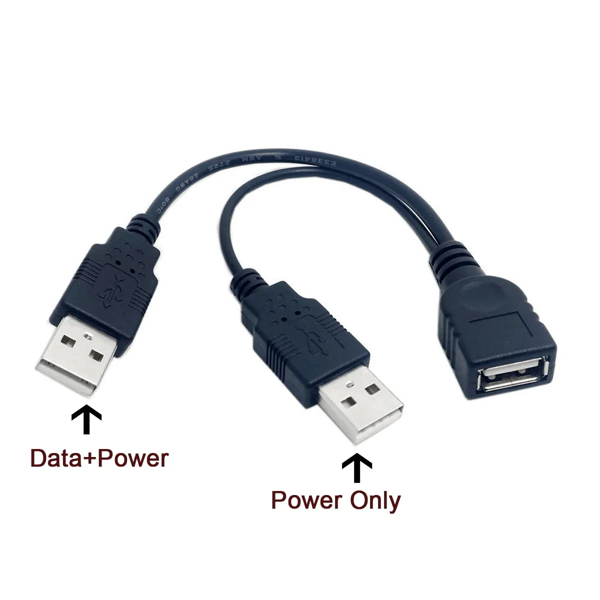 

CY USB to USB Extension Cable USB 2.0 Female A to Dual A Male Extra Power Data Y Extension Cable for 2.5" Mobile Hard Disk