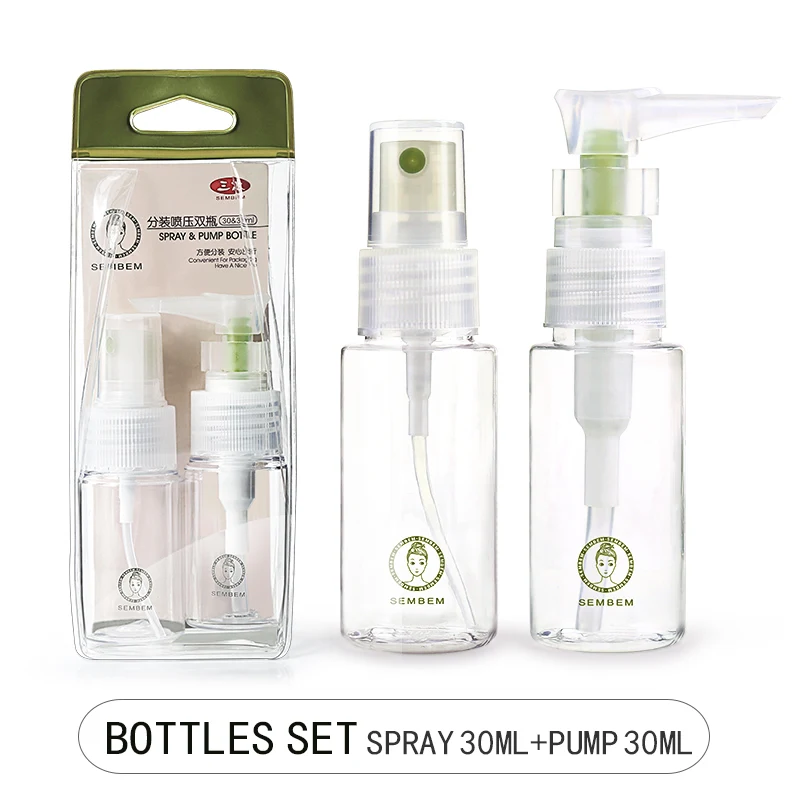 Spray 30ml Pump 30ml SEMBEM спрей+ бутылка с насосом 30 мл многоразовые бутылки набор Дорожная портативная бутылочная тара для косметики макияж бутылка с эфирным маслом - Цвет: Spray 30ml Pump 30ml