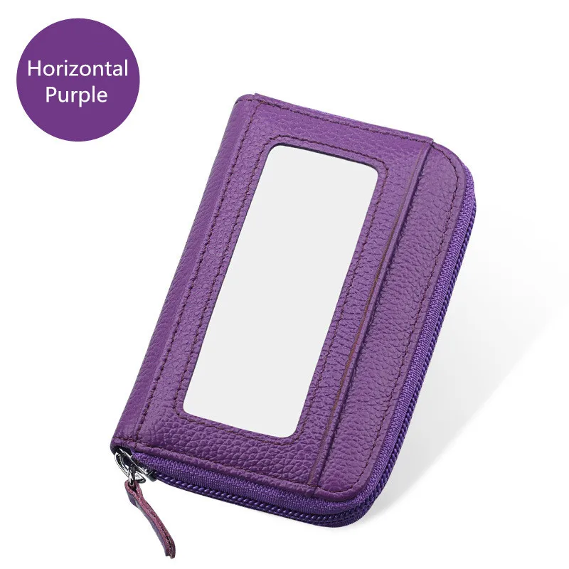 Horizontal Purple Из натуральной кожи RFID Blocking Wallet кредитные держатель для карт Двойные Короткие клатч женский кошелек Малый футляр для удостоверения личности пакет Для женщин - Цвет: Horizontal Purple