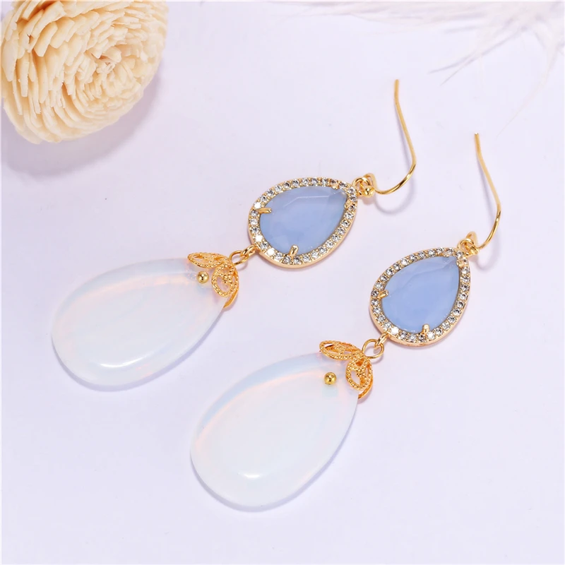 Женские серьги из лунного камня модные богемные Серьги с драгоценными камнями и
