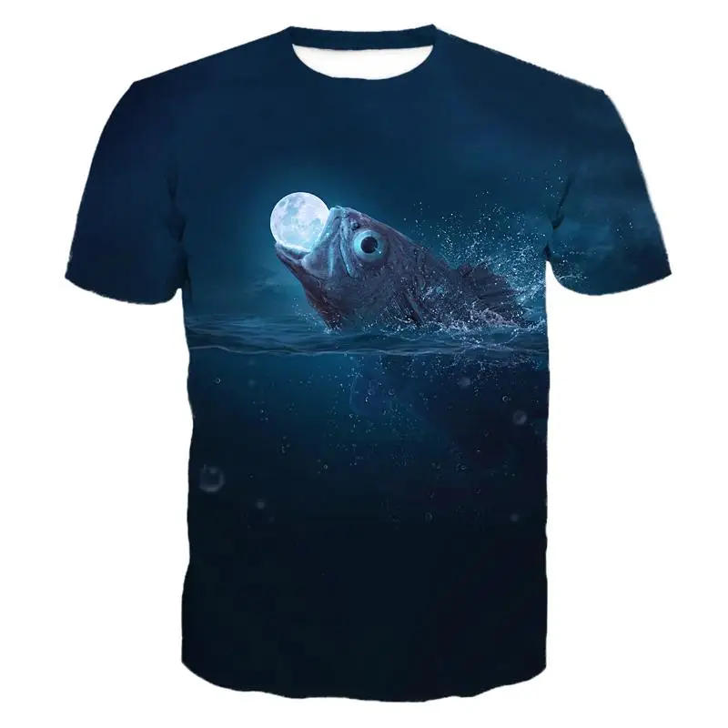 Креативная модная футболка SOSHIRL с коротким рукавом изображением рыбы поглощения
