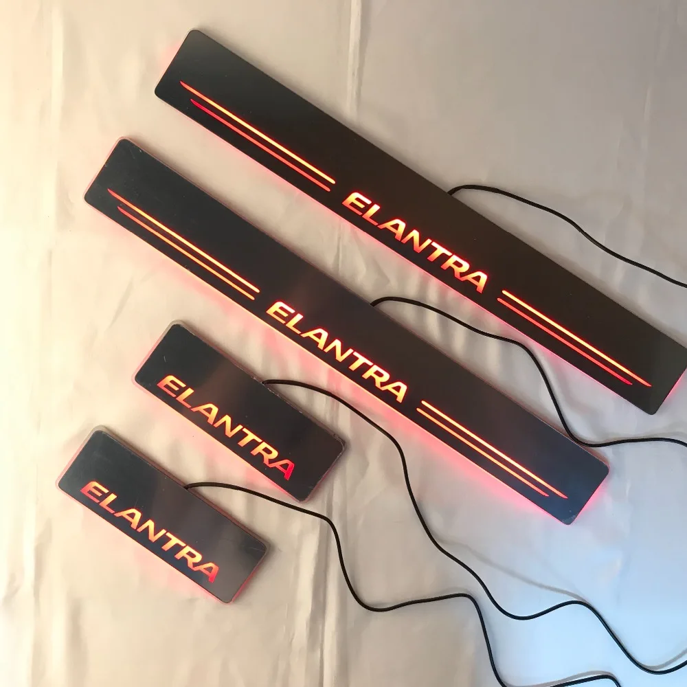 

RQXR led moving door scuff for Hyundai Elantra dynamic door sill plate flat lining overlay flowing/fixed light, 4pcs