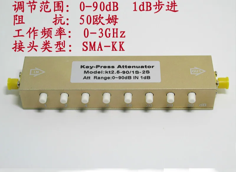 Atenuador de señal ajustable SMA N tipo RF, 0-90dB, pulsador de tecla, atenuador ajustable