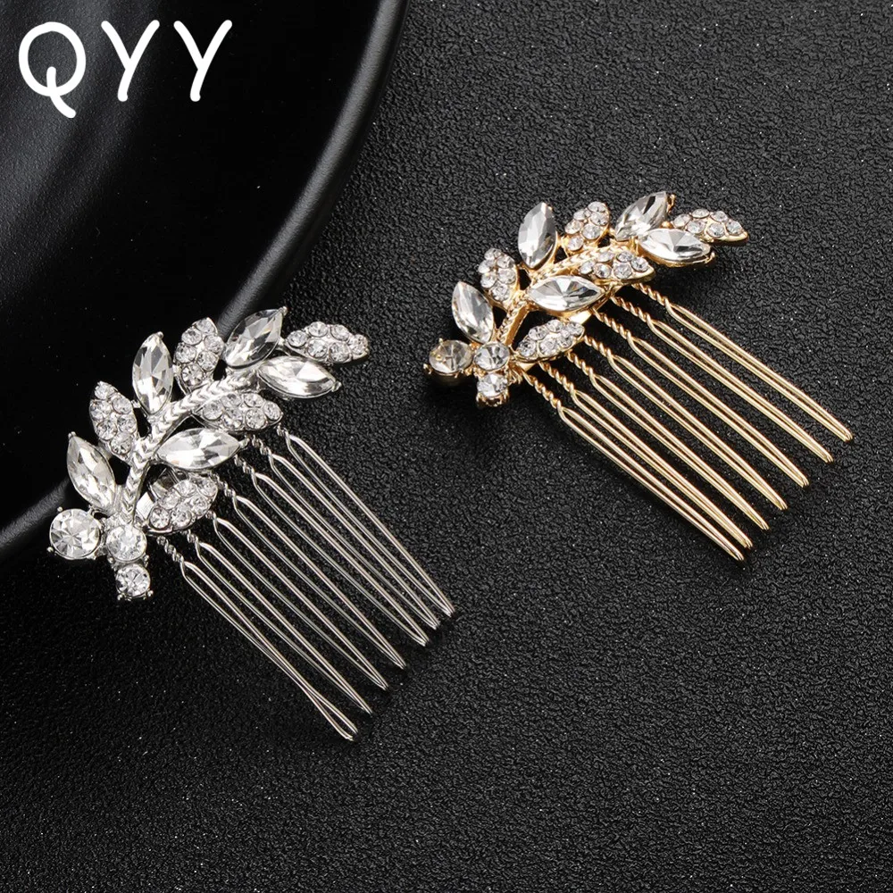 

QYY Fashion Silver Leaf Hair Side Combs for Women Rhinestone Hairpins Accessories for Bride Hair Jewelry Wedding Hair Ornaments
