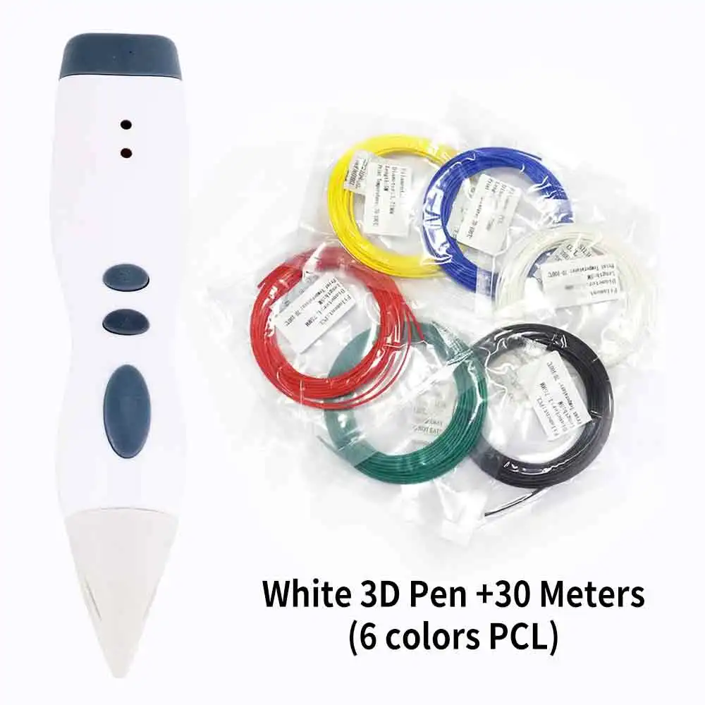 White Pen 30m PCL DEWANG 3D Ручка, 3d принтер, подарок для творчества на день рождения, низкотемпературная PCL нить, 3D Ручка для печати, ручка для школы - Цвет: White Pen 30m PCL