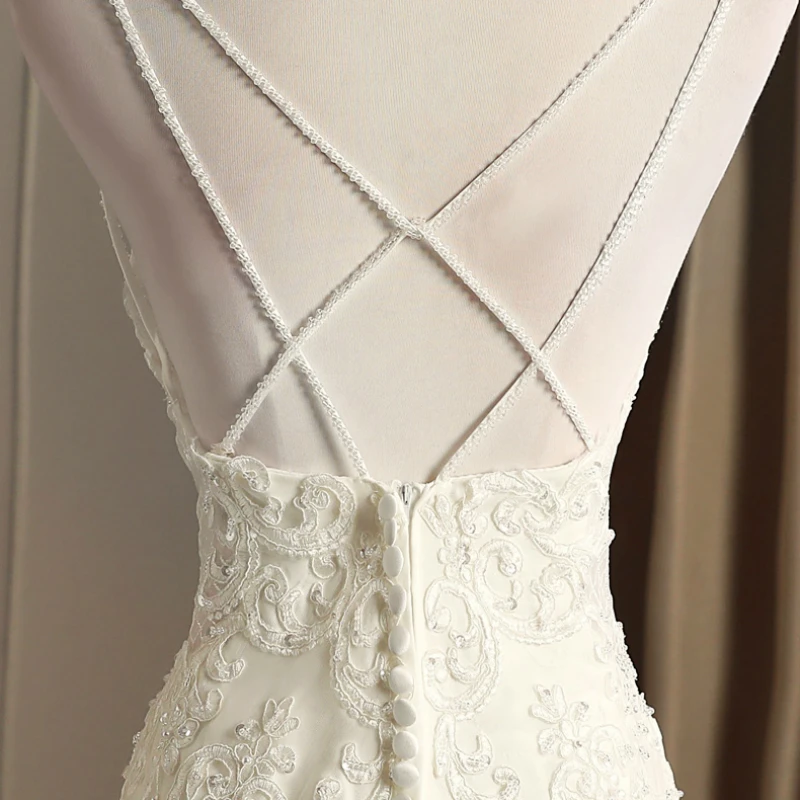 Элегантное платье с v образным вырезом кружево бисером и хрусталем Vestidos De Novia