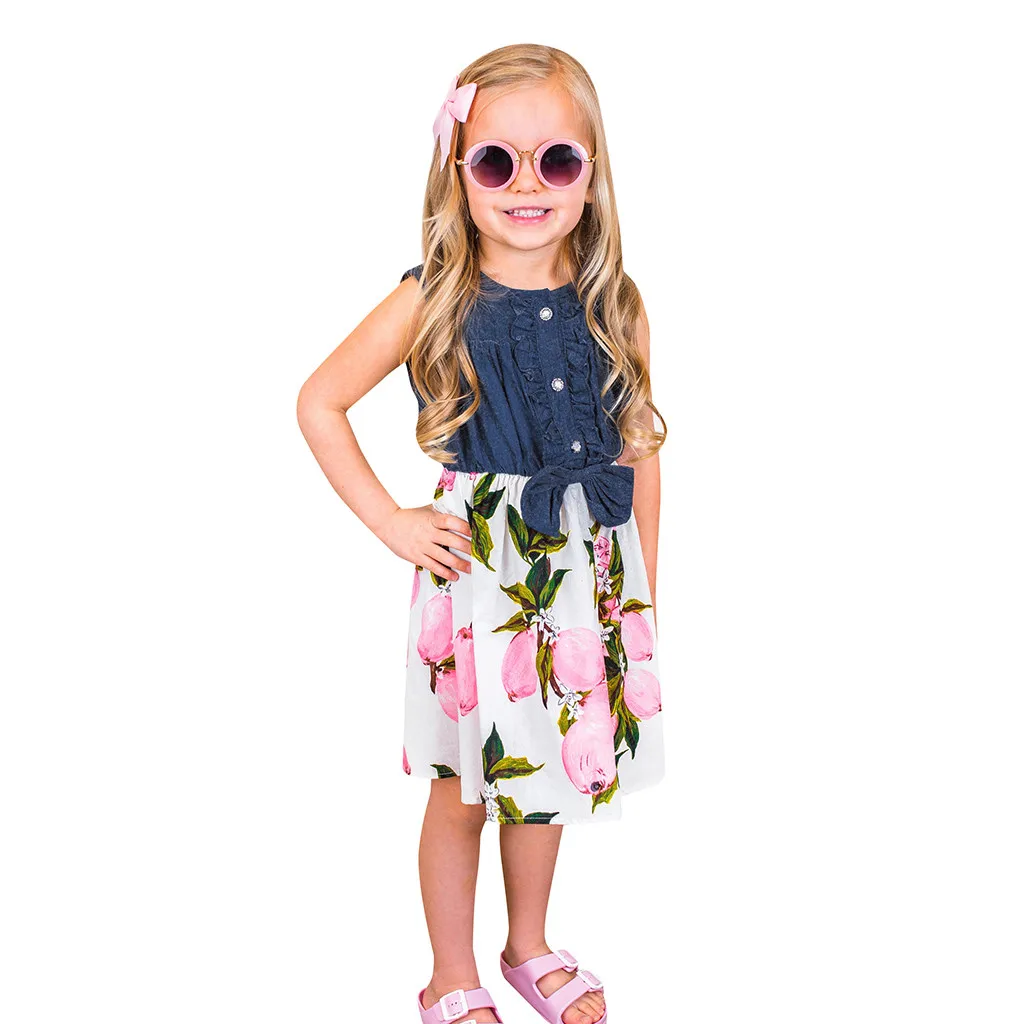 dress girl princess Summer Casual Sleeveless lemon Splice Denim Princess Party Dresses Children Costume for Kids Clothes L0524 | Детская