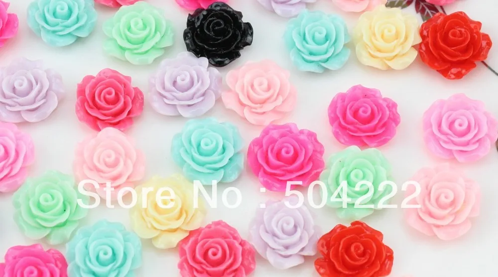 250 Uds. De cabujones de flores rosas de resina de colores mixtos planos para joyería DIY, decoración para teléfono móvil de 20mm