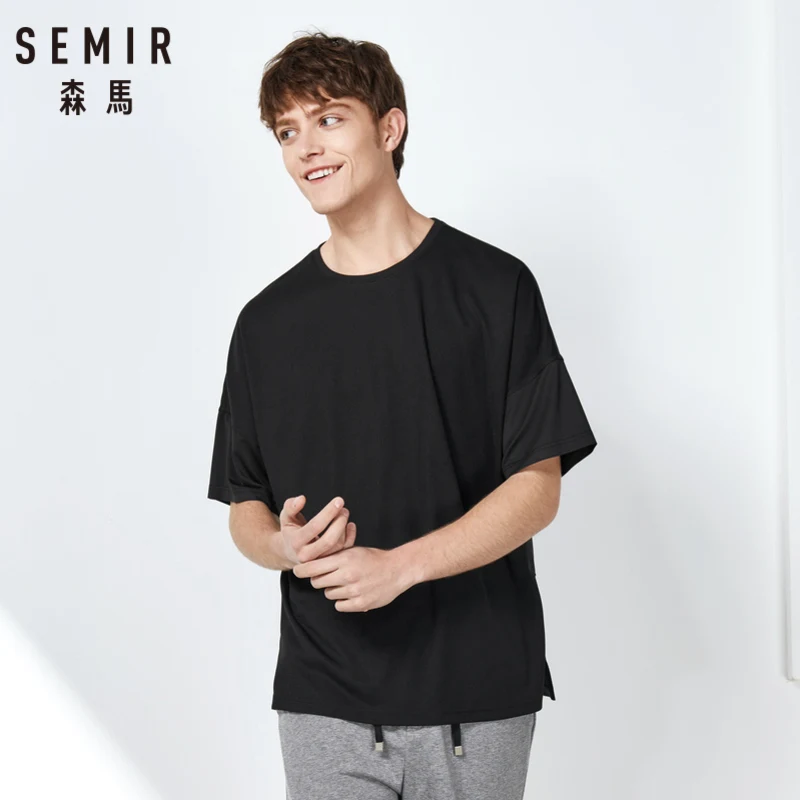 Мужская футболка с коротким рукавом SEMIR черная свободная круглым вырезом лето
