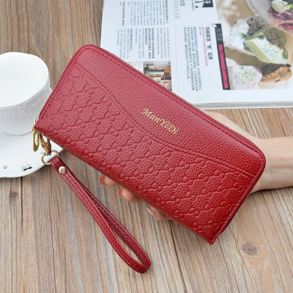 Wine red Wallet Напульсник женский длинный клатч кошелек твердый большой емкости кошельки женские кошельки телефон карманный держатель для карт двойная молния - Цвет: Wine red Wallet
