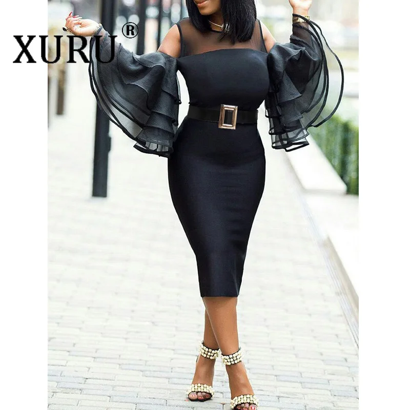 XURU летнее женское сексуальное красивое платье XL XL-6XL новые Гофрированные Рукава