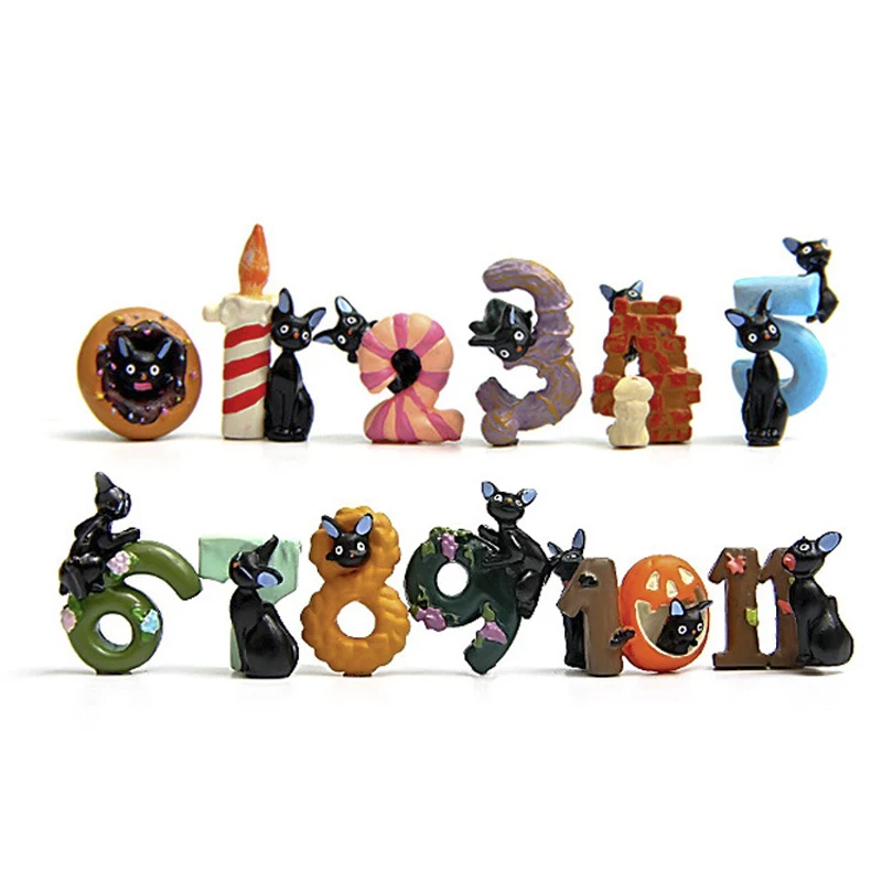 12 шт./лот New Kiki's Delivery Service Black Jiji Cat Cosplay Digital 0-11 Фигурки игрушки Коллекционная
