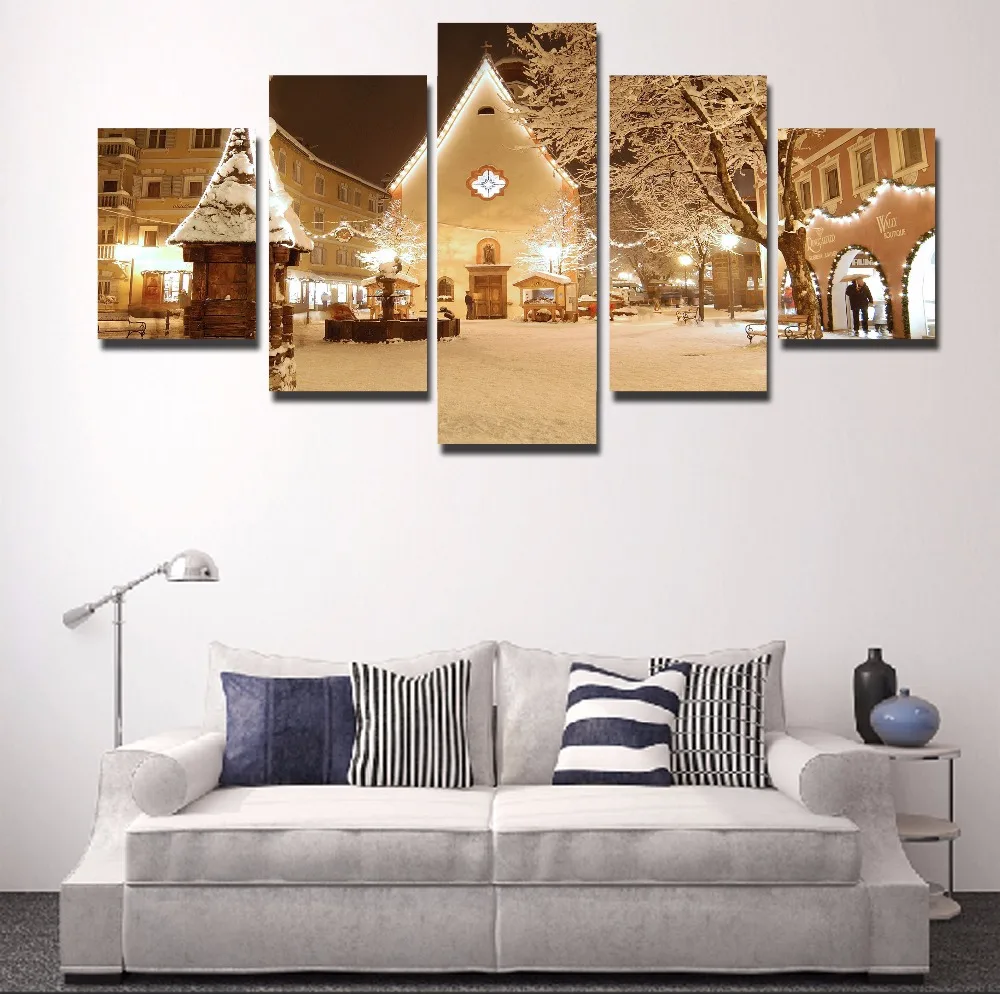 5 панелей Современная Рождественская декоративная картина на холсте комната
