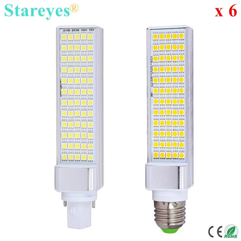 

Free Shipping 6 pcs G24 G23 E27 12W SMD 5050 60 LED PL Corn Bulb LED Bedroom Light 930LM LED transverse inserted lights