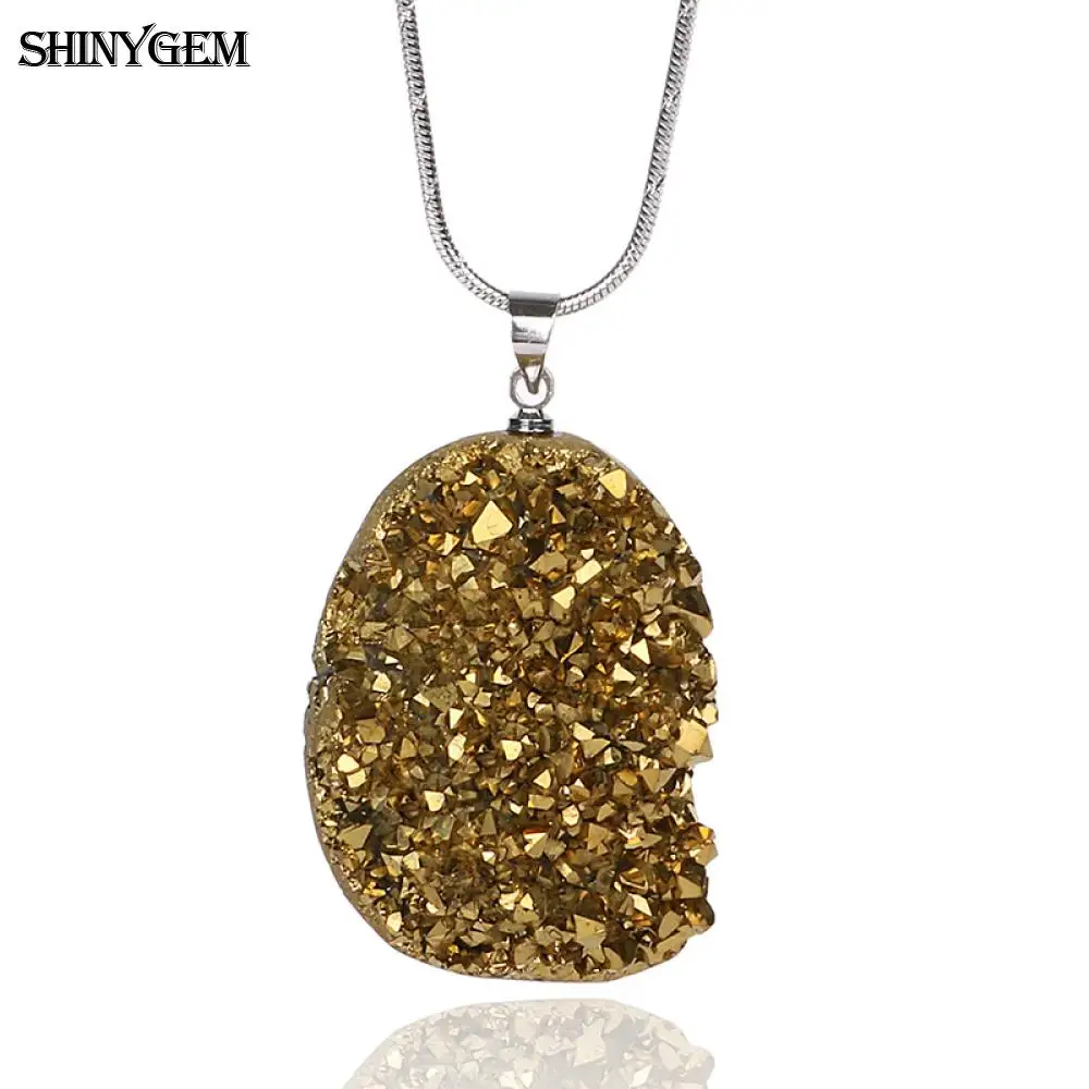 ShinyGem ожерелье с подвеской "сделай сам" с искусственным опалом, ожерелье с большим минеральным кристаллом друзы, 8 цветов, колье с натуральным камнем для женщин - Окраска металла: Gold