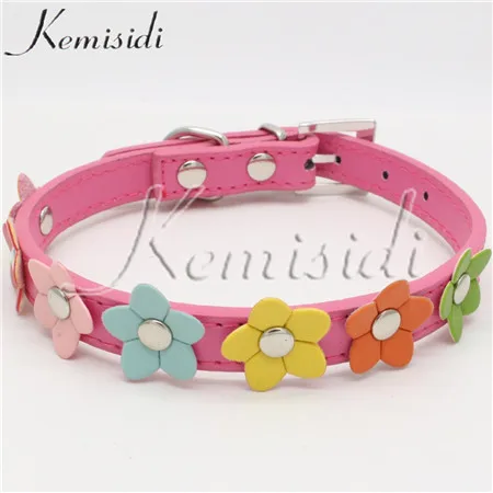 rose red KEMISIDI ошейники для хот-догов однорядные маленькие милые ошейники для собак ошейники с цветочным узором кожаные ошейники для собак и кошек регулируемые - Цвет: rose red