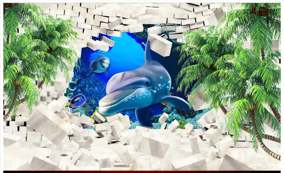 3D настенные росписи обои на заказ картина Dolphin кокосовое дерево ТВ настенная