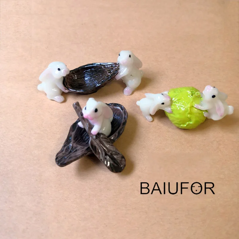 rabbits 3 pcs BAIUFOR миниатюры террариума Животные Мини кролики капусты корзина Сказочный Сад, миниатюра суккуленты Настольный Декор изделия из смолы - Цвет: rabbits 3 pcs