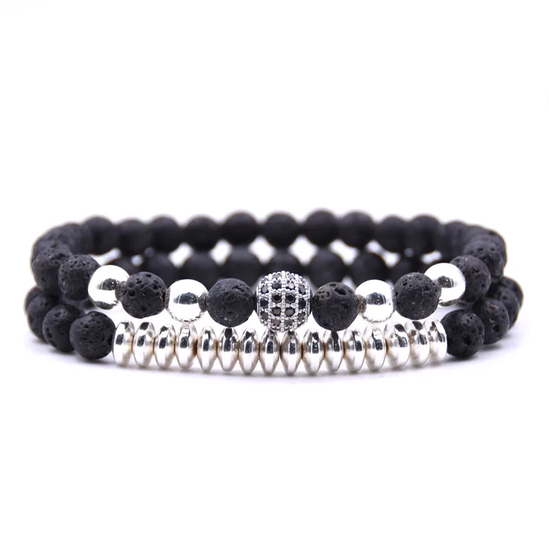 2 шт./компл. микро мозаика 8 мм Серебряный шар браслет 6 Природный камень 5 видов