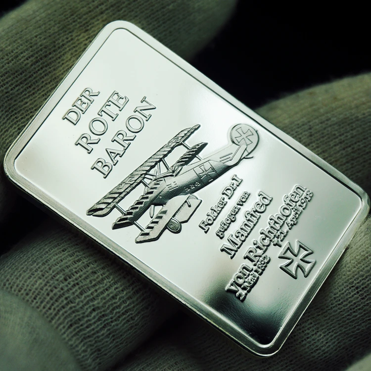 1 унция 100 мельницы. Серебряное покрытие 999 пробы DER ROTE BARON Bullion Bar Реплика Red Baron