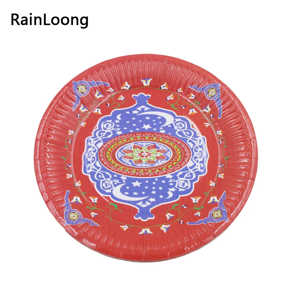 Одноразовые бумажные тарелки [RainLoong] для пищевых продуктов Eid al Fitr 7 дюймов Mubarak