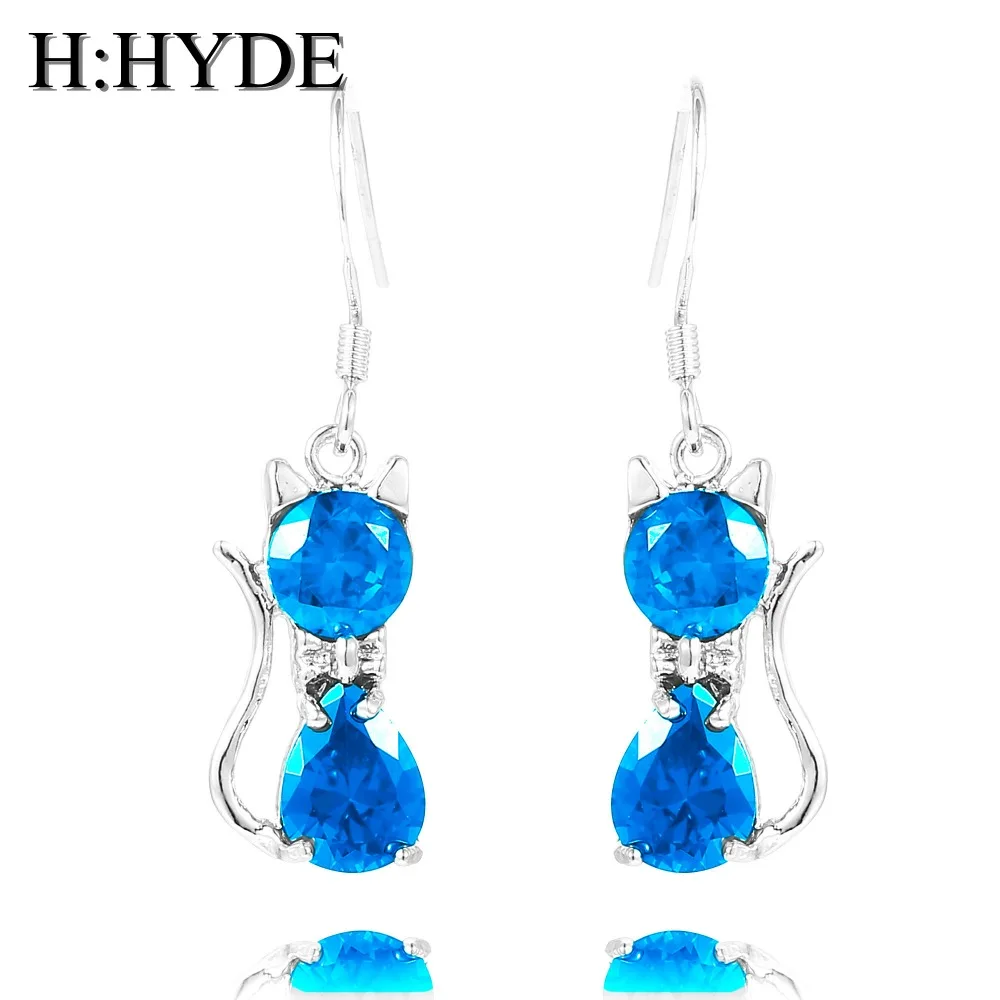 H: HYDE, 2 шт. = 1 пара, Длинные Серьги серебряного цвета, блестящая милая очаровательная подвеска котенок, серьги для женщин, серьги-гвоздики для подарка на Рождество